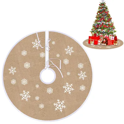 Leinen-Weihnachtsbaumdecke, Schneeflocken, 80 cm, rund