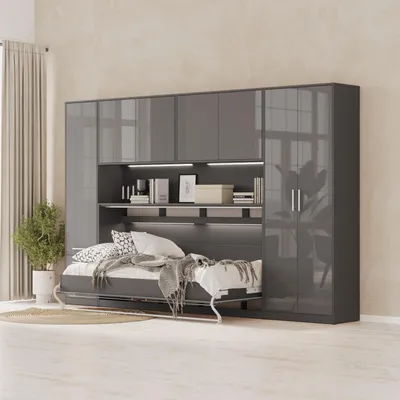 Produktbild von SMARTBett WOHNWAND Schlafzimmer set Schrankbett Jugendzimmer Anthrazit/ Anthrazit Hochglanz