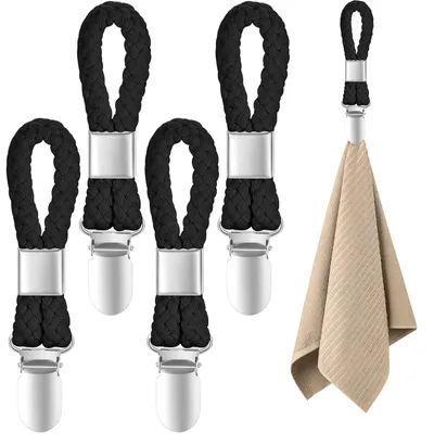 Produktbild von Aufhänger für Handtüche,4 Stück Handtuchclips mit Schlaufen,Geschirrtücher Halter,Schwarzer Handtuchklammern Handtuchaufhänger Ohne Handtuch Klammer für Badezimmerschränke,Kleiderbügelhalter