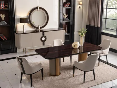 Immagine prodotto di Sala da pranzo set da pranzo tavolo da pranzo sedie beige legno set 9 pezzi