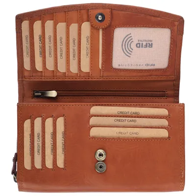 Produktbild von Benthill Damen Geldbörse Leder XXL - Großes Portemonnaie mit RFID Schutz - Echtleder Vintage Damenbörse inkl. Geschenkbox