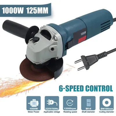 Produktbild von Winkelschleifer - Elektrische Schleifmaschine - 1000 W - 125 mm - 6 Geschwindigkeiten - 220 V - EU-Stecker - Akku Inklusive