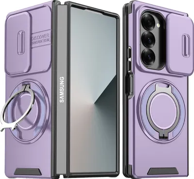 Obrázek produktu pro Dvouvrstvé pouzdro pro Samsung Galaxy Z Fold6, s posuvným krytem fotoaparátu a magnetickým kroužkovým stojánkem Fialová