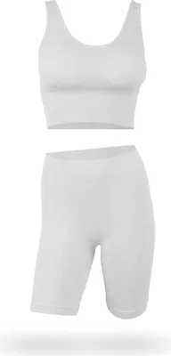 Immagine prodotto di Pantalone corsetto modellante e reggiseno comfort con push-up "senza ferretto" in un set (bianco / L) Pantalone modellante a vita alta elasticizzato con gamba lunga - bralette bustier reggiseno yoga