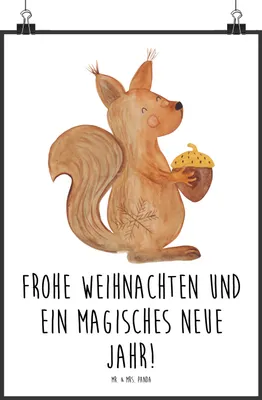 Produktbild von Mr. & Mrs. Panda Bild Eichhörnchen Weihnachten DIN A2 - Weiß - Geschenk, Weihnachtsmotiv, Wanddeko, Plakat, Guten Rutsch, Frohe, Neujahr, Wandbild, Weihnachtsgruß, drucke