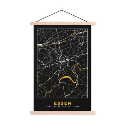 Produktbild von MuchoWow® Textilposter Essen - Gold - Stadtplan - Karte - Deutschland 60x90 cm mit holzfarbenen Rahmen - Textil