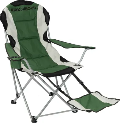 Produktbild von KIRKJUBØUR® gepolsterter Campingstuhl mit Fußablage – klappbarer Outdoor-Stuhl, inkl. Armlehnen & Getränkehalter - ideal für Camping grün | KJ-32