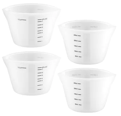 Produktbild von 4 Stück Silikon Messbecher 250ml mit Skala für Epoxidharz und Gießpulver