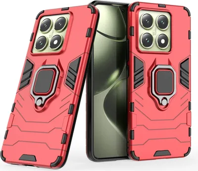 Produktbild von Xiaomi 14T Hülle - Handyhülle mit 360° Drehbarem Ringhalter & Magnet Bumper Case Rot