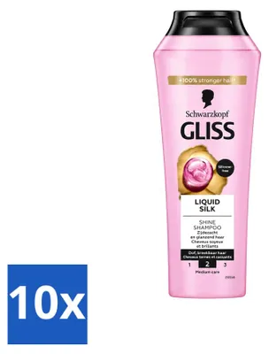 Productafbeelding van 10 x Schwarzkopf Gliss Liquid Silk Shampoo voor glanzend haar - 250 ml - Voordelige verpakking - 10 stuks