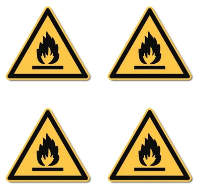 Immagine prodotto di Avviso di pericolo incendio: Adesivi, diametro 7,5 cm, confezione da 4 pezzi
