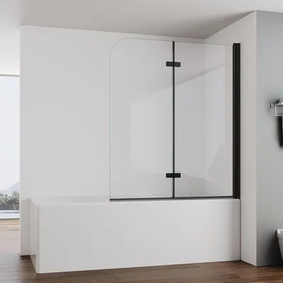 Produktbild von IMPTS Duschwand für Badewanne 100x140cm Faltbar Duschabtrennung 2-teilig Badewannenaufsatz ESG GLAS Badwannenfaltwand Schwarze, Klarglas