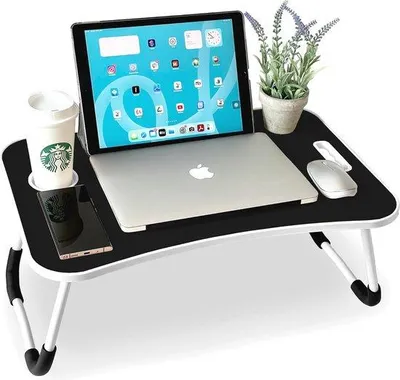 Produktbild von Famanu Klappbare Frühstückstisch für das Bett - Multifunktionale Laptopständer und Beistelltisch 60x40x26 cm