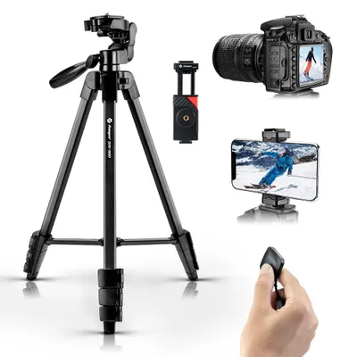 Produktbild von Fotopro Kamera & Handy Stativ 140 cm, Aluminium Reisestativ, 360° Panorama, mit Bluetooth Fernbedienung & Handyhalter, max. 2 kg (DIGI Series)