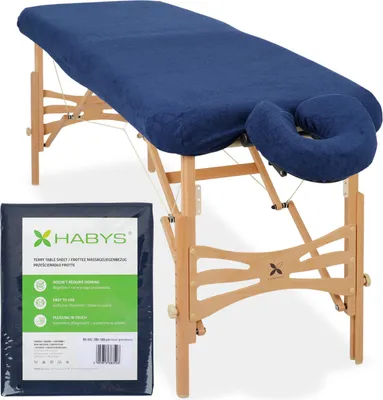 Produktbild von Habys Set | Einteiliges Frottee Spannlaken für klappbare Massageliegen Massagetische 60-65/180-185 | + Frottee-Bezug für die Kopfstütze | Marineblau