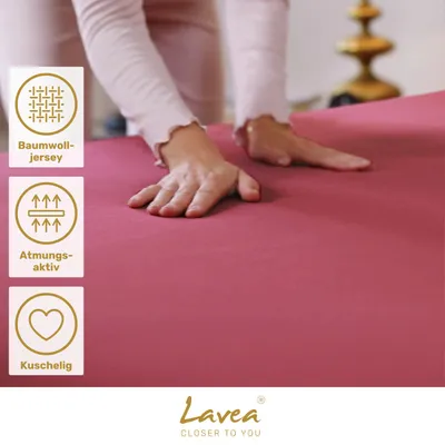 Produktbild von Lavea® Spannbettlaken 180x200cm - 200x200cm, Maya, 100% Baumwolle – Weiches, atmungsaktives Bettlaken für Matratzen bis 20cm - Koralle