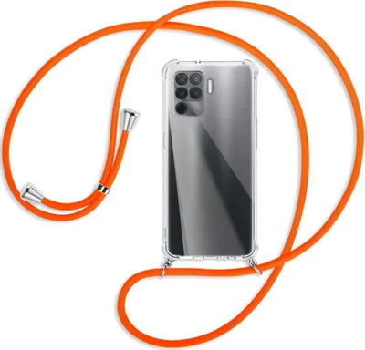 Produktbild von Handykette Backcover-Schutzhülle mit Band (Metall silberfarben) für Oppo Reno5 Lite (CPH2205, 6.43'') - neonorange