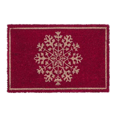 Produktbild von Relaxdays Fußmatte Kokos, Schneeflocke-Motiv, Fußabtreter 60x40cm, wetterfest, Schmutzfangmatte innen & außen, natur/rot