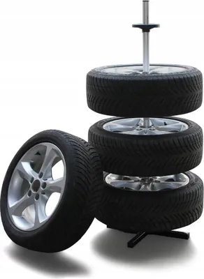 Produktbild von Geko Reifenständer aus pulverbeschichtetem Stahl, Schwarz, für 4 Reifen bis 235 mm Breite & 18 Zoll Durchmesser, faltbar, verstellbar, mit feststellbaren Rollen, schützt vor Verformung, vierbeinige Basis.