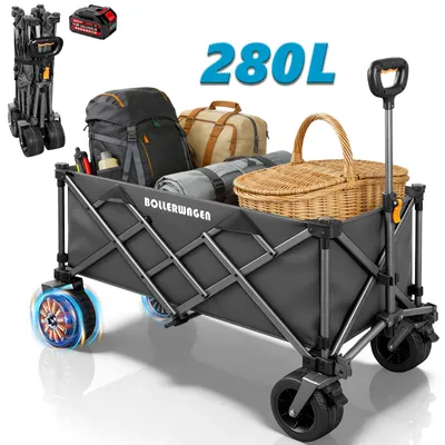 Zdjęcie produktu dla Akumulatorowy wózek ręczny Składany wózek kempingowy z akumulatorem 4,0 Ah, maks. 80 kg (elektryczny), silnik BL, szerokie koła, kompatybilny z akumulatorem Makita do zakupów kempingowych, szary