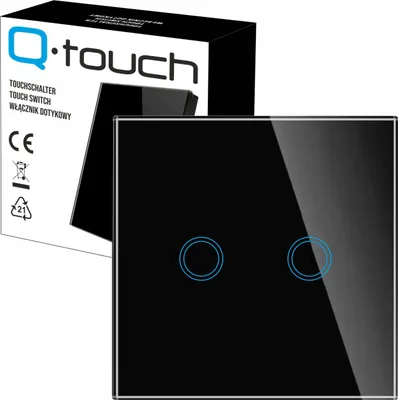 Produktbild von Glas Touch Lichtschalter Wandschalter 2-Fach Schalter LED schwarz