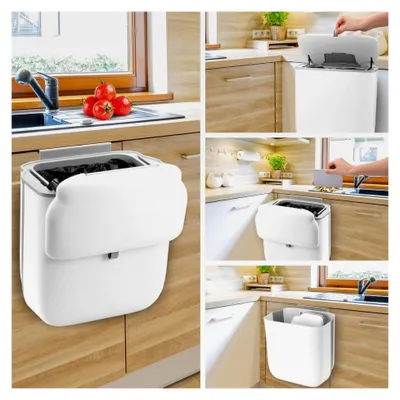 Produktbild von Hängender Mülleimer für die Küche, Faltbarer Mülleimer mit Deckel 10L, Komposteimer für Küche, Camping, Wohnmobil, Wandmontage