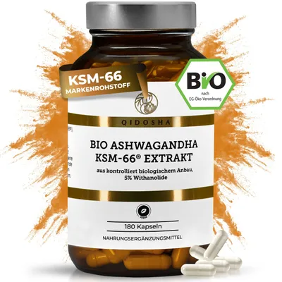 QIDOSHA Bio Ashwagandha KSM-66 Extrakt, 180 Kapsel… – Bild 1