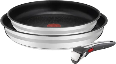 Produktbild von Tefal Topf-Set L97691 Jamie Oliver Ingenio Pfannenset, alle Herdarten auch Induktion, Edelstahl 18/10 (3-tlg., 2 Pfannen, 1 abnehmbarer Griff)