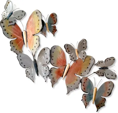 Produktbild von Metall Wand-Bild Schmetterlinge bunt 60 x 105cm Deko-Skulptur Wanddeko Metallbild