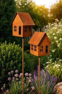 Produktbild von Edelrost Lichterhaus 2er Set Windlicht Gartendeko rostige Deko Gartenstecker