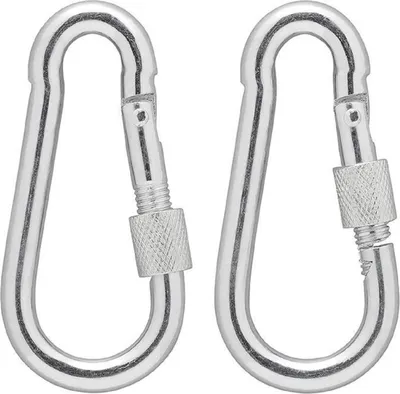 Produktbild von 2 Stk. Karabinerhaken Schraubverschluss aus Metall Camping Zelten 8x80mm BWI
