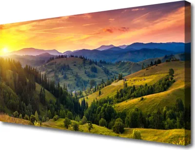 Produktbild von Tulup Leinwand-Bilder 100x50 Wandbild Canvas Kunstdruck Sonne Gebirge Wald Wiese Natur