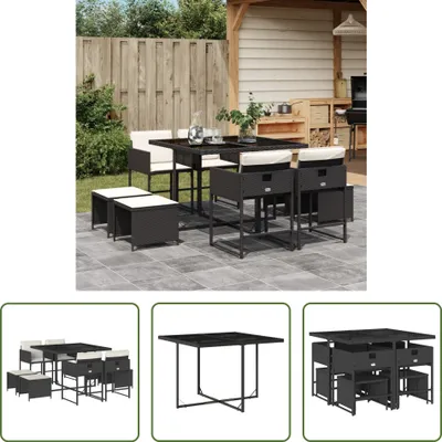 Produktbild von The Living Store 9-tlg. Garten-Essgruppe mit Kissen Schwarz Poly Rattan