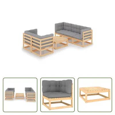 Produktbild von The Living Store 6-tlg. Garten-Lounge-Set mit Kissen Kiefer Massivholz