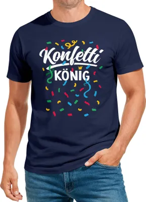 Produktbild von Herren T-Shirt Konfettikönig Fasching Karneval Kostüm-Ersatz Verkleidung Last Minute Faschingskostüme Männer Funshirt Moonworks®