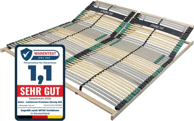 Produktbild von Lattenrost PREMIUM STRONG 200 mit Buchenholz, Lattenrost 180x200 (2 x 90x200cm) extra stabil, Kopfteil verstellbar, orthopädischer 7 Zonen Lattenrost mit 42 verstärkten Leisten, Germany, bis 200Kg belastbar