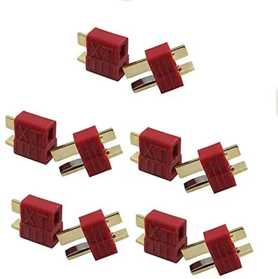 Zdjęcie produktu dla Złącze T-Plug 5 par M/F | Złoty adapter 2-pinowy, kompatybilny z akumulatorem LiPo 300mAh, WLToys 144001 | Futerał na baterie, uchwyt na bezpiecznik
