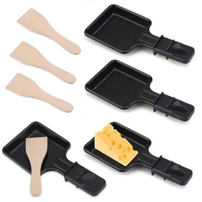 Raclette-Pfannen-Set, 4-teilig, Antihaftbeschichtung, mit Holzschaufeln
