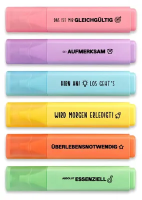 Immagine prodotto di Set di 6 evidenziatori colorati, con scritte divertenti, ideali per l'ufficio e la scuola