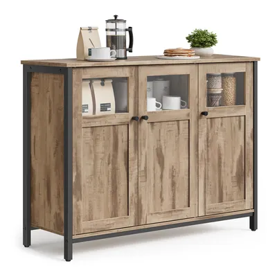 Produktbild von VASAGLE Sideboard, Küchenschrank, Aufbewahrungsschrank, mit Glastüren, für Wohnzimmer, Küche, Esszimmer, Stahlrahmen, Industriestil