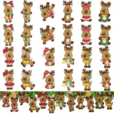 24 Holz-Elch-Anhänger, 8 cm, Weihnachtsbaumdeko