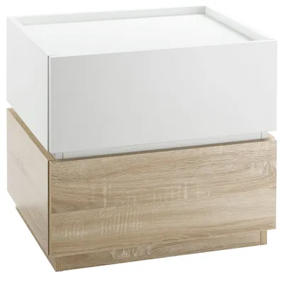 Image de Table de chevet empilable table de nuit table d'appoint avec 2 tiroirs pour chambre š€ coucher, salon - blanc et naturel