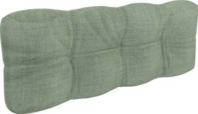 A tufted green cushion for a pallet sofa.
