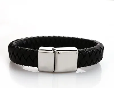 Produktbild von Karisma Männer Leder Armband Schwarz Mit Edelstahl Verschluss SB8606 - 21.0 Zentimeter