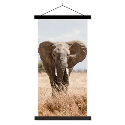 Produktbild von MuchoWow® Textilposter Elefant - Natur - Tiere - Porträt 90x180 cm mit schwarzem Rahmen - Dekoration Wohnzimmer