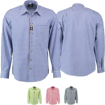 Produktbild von Trachtenhemd für Lederhosen Langarm Trachtenmode mit Blumen Stickerei, Farbe:Dunkelblau, Größe:S