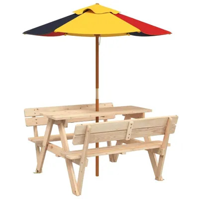 Immagine prodotto di Tavolo da Picnic per 4 Bambini con Ombrellone Legno di Abete