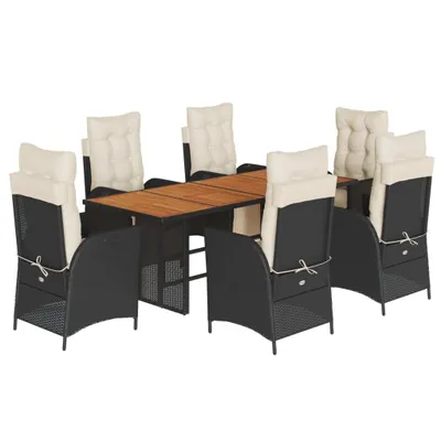 Produktbild von 7-tlg. Garten-Essgruppe mit Kissen Schwarz Poly Rattan