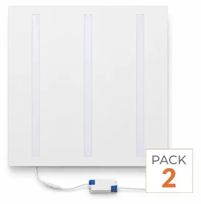 Image de Panneau LED à grilles, 3 rangées, 60x60 cm, 40W, blanc neutre (4000K - 5500K) - Pack de 2