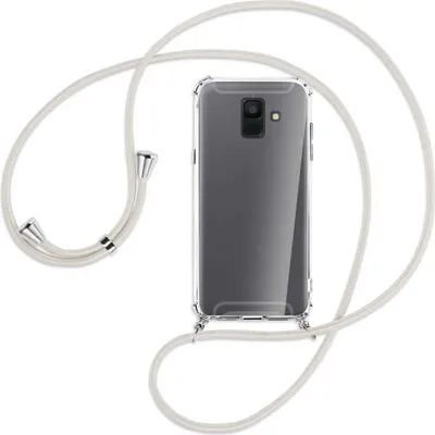 Produktbild von Handykette Backcover-Schutzhülle mit Band (Metall silberfarben) für Samsung Galaxy A6 2018 - broken white
